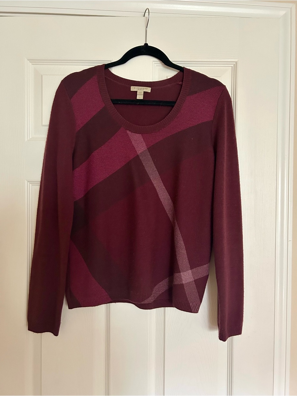 Burberry Burgundy and Pink Plaid Long-Sleeve Top